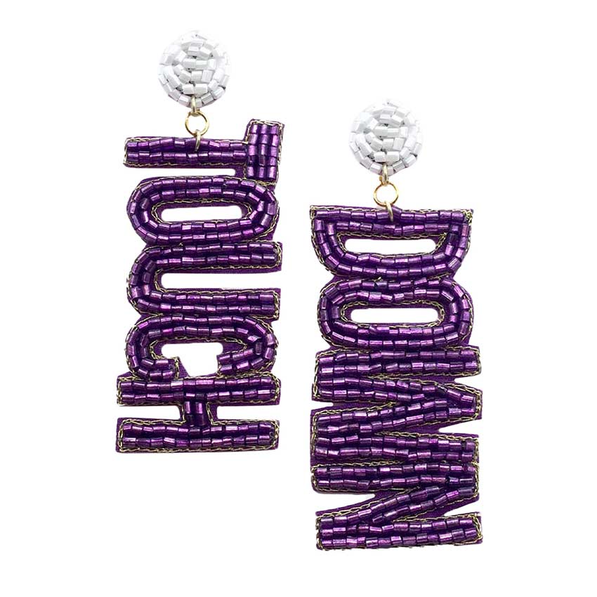 Felt Back Touch Down Message Beaded Dangle Earrings