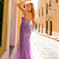 Nox Anabel Q1358 Long Fitted Sleeveless Sequin Applique Mermaid Tulle Dress