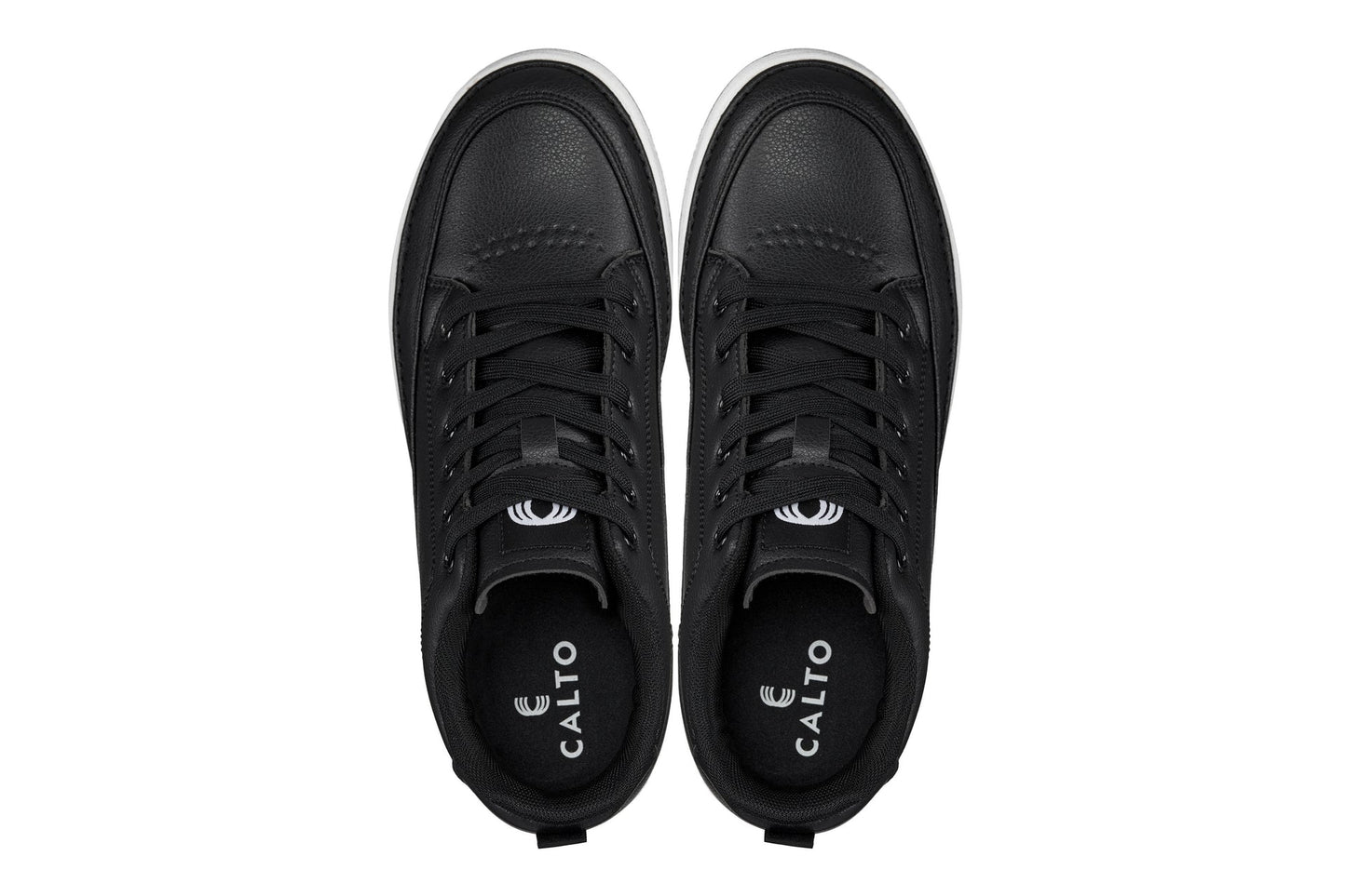 CALTO - Q271  - 2 Inches Taller (Black Noir) - Elevated Leatherette Micro-Perforated Sneakers