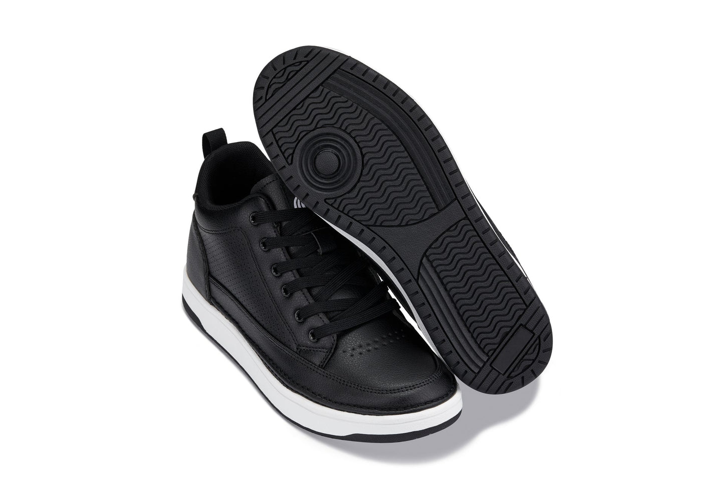 CALTO - Q271  - 2 Inches Taller (Black Noir) - Elevated Leatherette Micro-Perforated Sneakers