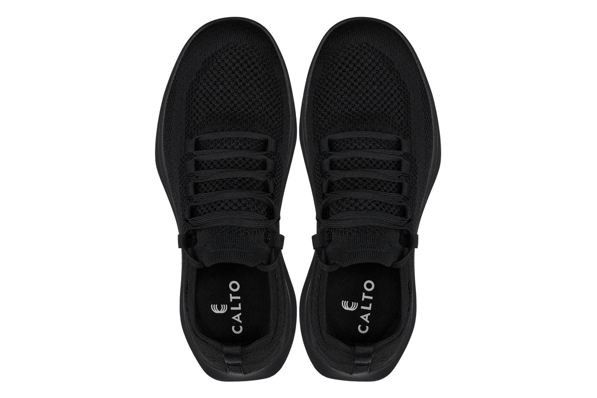 CALTO - QA060 - 2.4 Inches Taller (Black/Black Sole) - Lightweight Knitted Sneakers