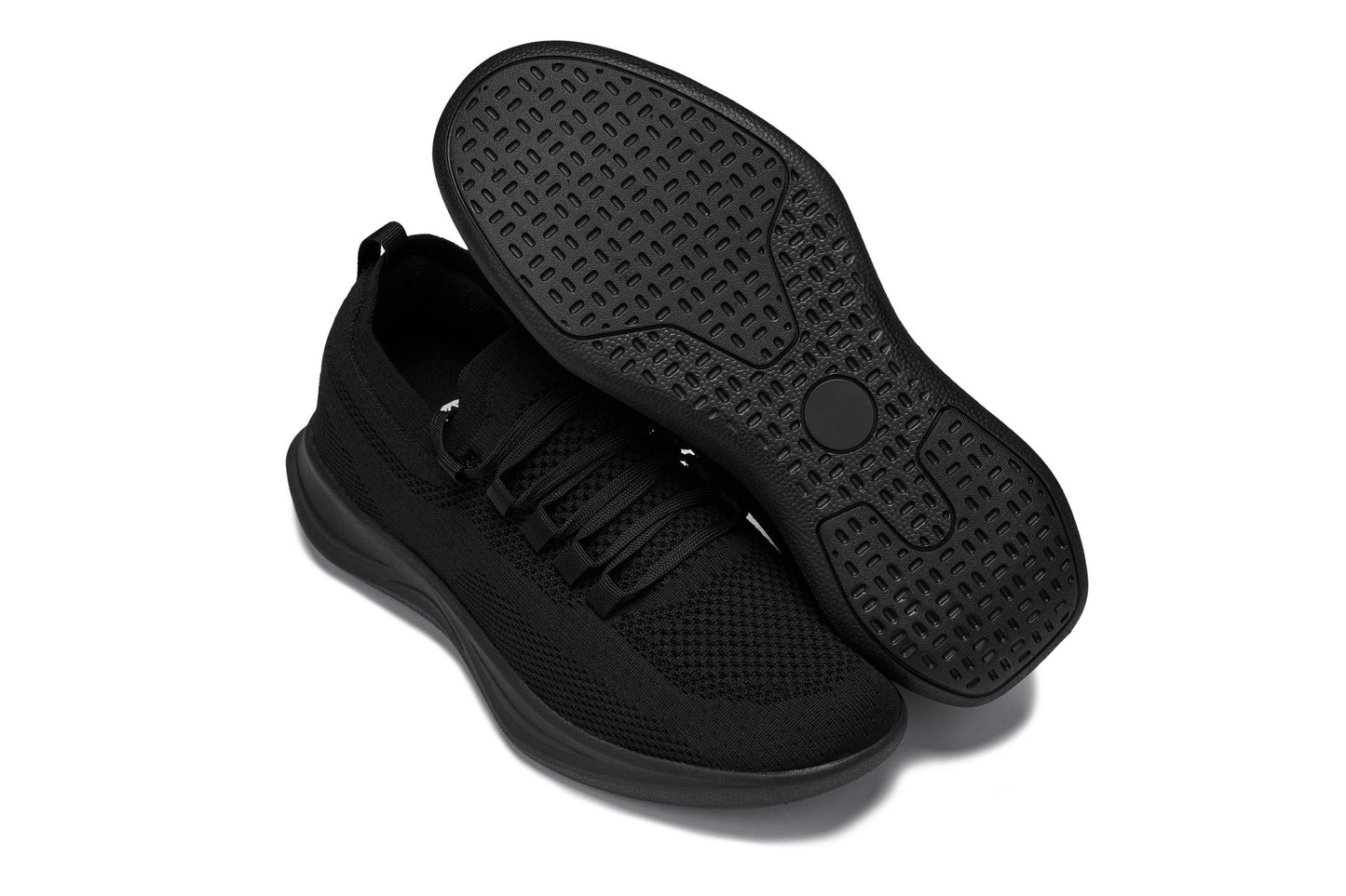 CALTO - QA060 - 2.4 Inches Taller (Black/Black Sole) - Lightweight Knitted Sneakers