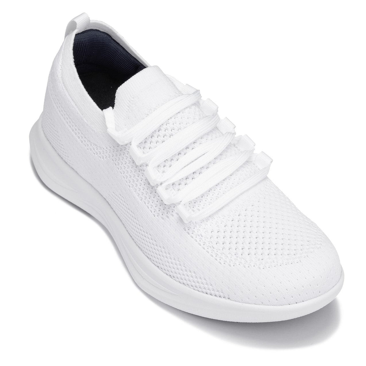 CALTO - QA061 - 2.4 Inches Taller (White/White Sole) - Lightweight Knitted Sneakers