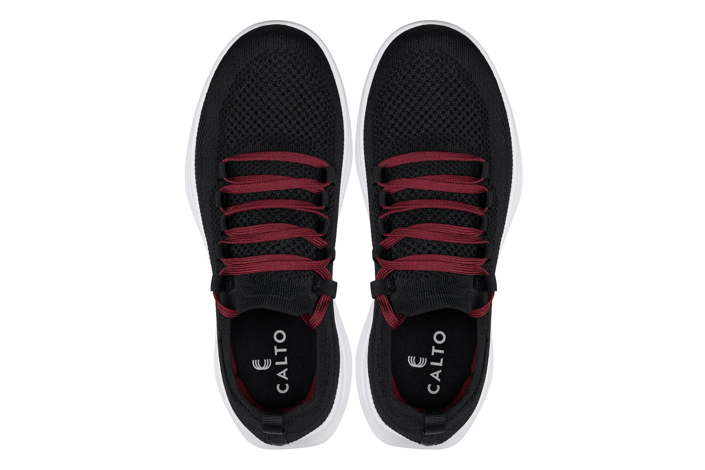 CALTO - QA064 - 2.4 Inches Taller (Black/Red/White Sole) - Lightweight Knitted Sneakers