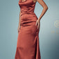 Nox Anabel R1027 Tea Midi-Length Formal Gown with Cowl Neckline