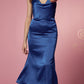 Nox Anabel R1027 Tea Midi-Length Formal Gown with Cowl Neckline