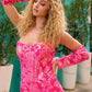 Vestido de gala con lentejuelas, diseño floral, sin tirantes, ajustado, con mangas a juego Nox Anabel R1268