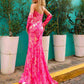 Vestido de gala con lentejuelas, diseño floral, sin tirantes, ajustado, con mangas a juego Nox Anabel R1268