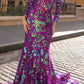 Vestido de gala con lentejuelas, diseño floral, sin tirantes, ajustado, con mangas a juego Nox Anabel R1268