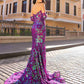 Vestido de gala con lentejuelas, diseño floral, sin tirantes, ajustado, con mangas a juego Nox Anabel R1268