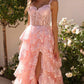 Nox Anabel R1299 Vestido de noche formal largo con falda escalonada de corte A y hombros descubiertos