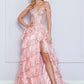 Nox Anabel R1299 Vestido de noche formal largo con falda escalonada de corte A y hombros descubiertos