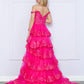 Nox Anabel R1299 Vestido de noche formal largo con falda escalonada de corte A y hombros descubiertos