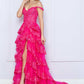 Nox Anabel R1299 Vestido de noche formal largo con falda escalonada de corte A y hombros descubiertos