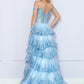Nox Anabel R1299 Vestido de noche formal largo con falda escalonada de corte A y hombros descubiertos