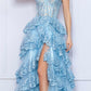 Nox Anabel R1299 Vestido de noche formal largo con falda escalonada de corte A y hombros descubiertos