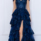 Nox Anabel R1299 Vestido de noche formal largo con falda escalonada de corte A y hombros descubiertos