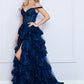 Nox Anabel R1299 Vestido de noche formal largo con falda escalonada de corte A y hombros descubiertos