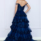 Nox Anabel R1299 Vestido de noche formal largo con falda escalonada de corte A y hombros descubiertos