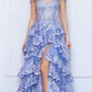 Nox Anabel R1299 Vestido de noche formal largo con falda escalonada de corte A y hombros descubiertos