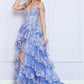 Nox Anabel R1299 Vestido de noche formal largo con falda escalonada de corte A y hombros descubiertos