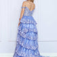 Nox Anabel R1299 Vestido de noche formal largo con falda escalonada de corte A y hombros descubiertos