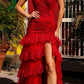 Nox Anabel R1301 Long Layered Tiered Skirt Off Shoulder Corset Dress