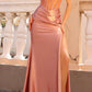 Nox Anabel R1323 Long Fitted Sheath Sheer Bodice Halter Satin Gown