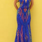 Nox Anabel R1402 Long Plunging V-Neck Fitted Sequin Print Gown