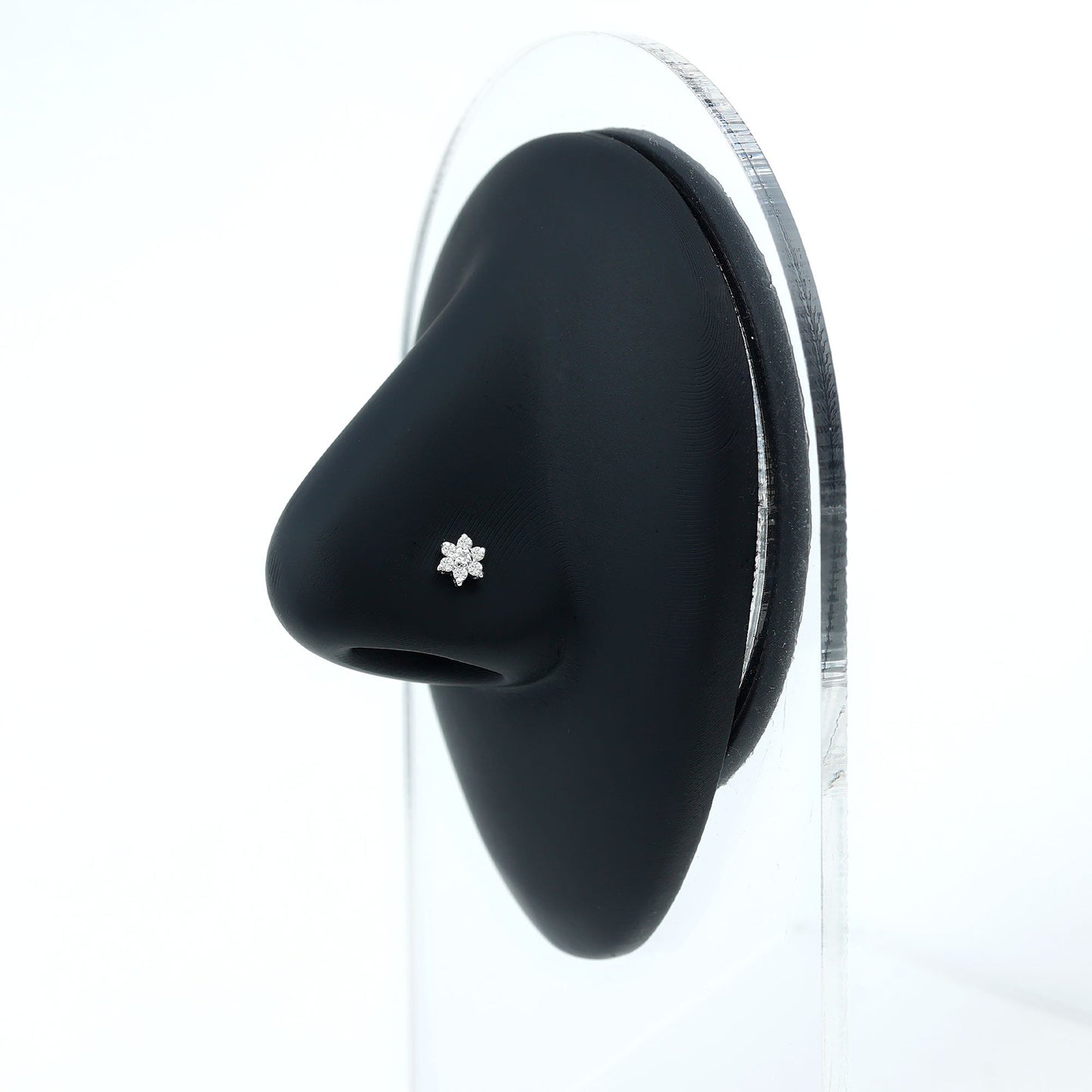 Arete de nariz de flor de diamante natural de talla redonda para mujer