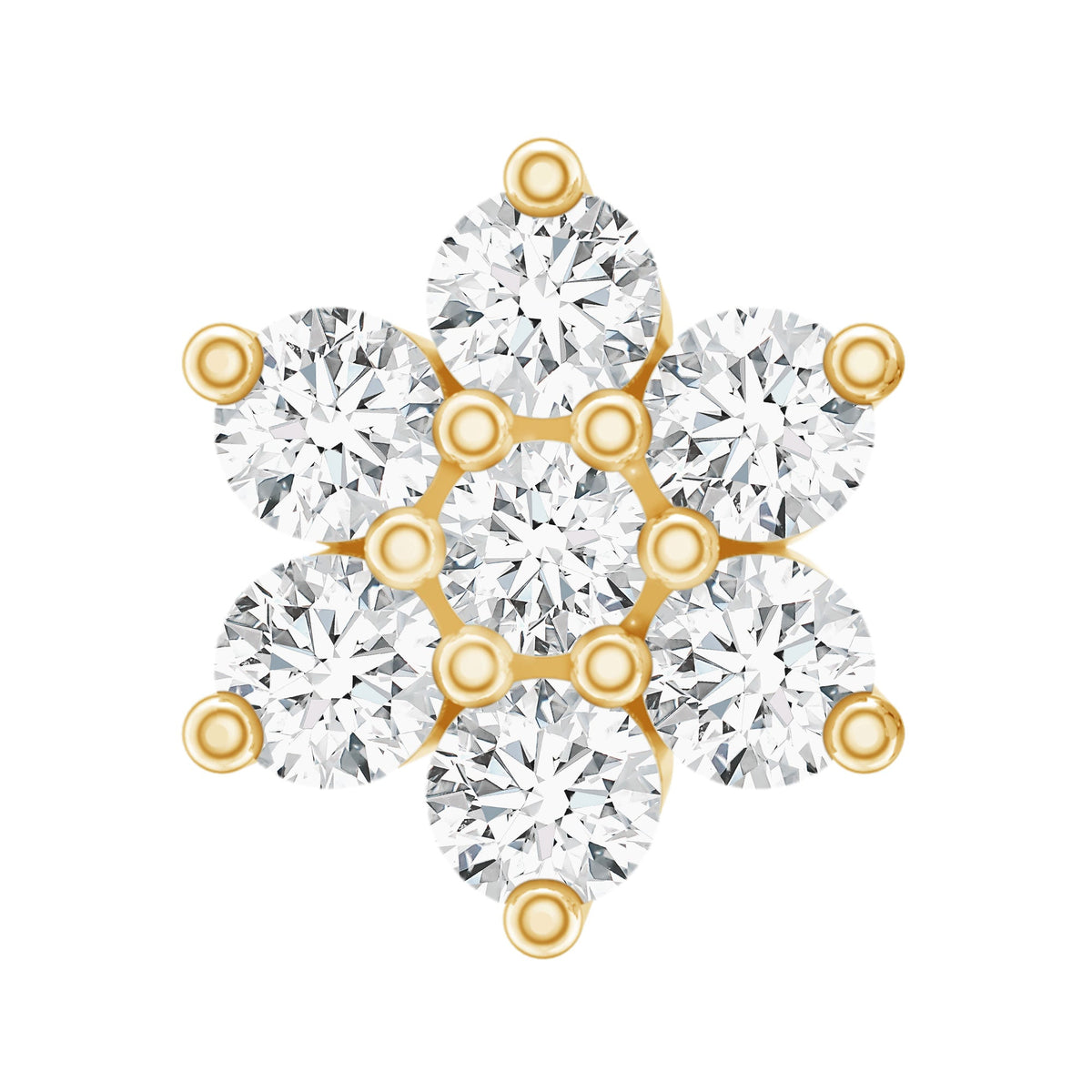 Arete de nariz de flor de diamante natural de talla redonda para mujer