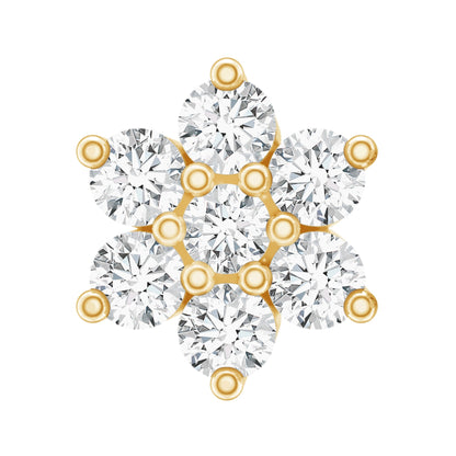 Arete de nariz de flor de diamante natural de talla redonda para mujer
