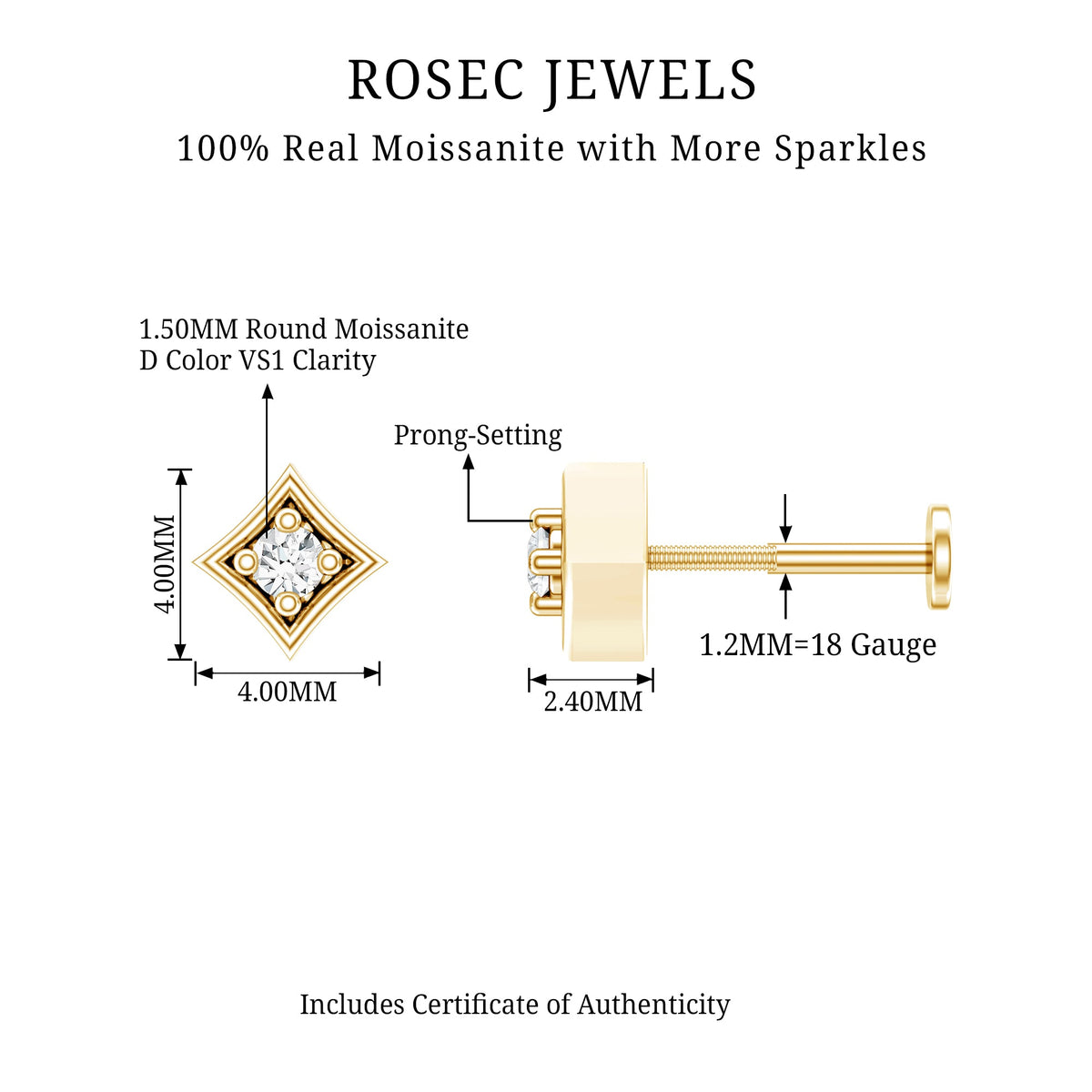Round Moissanite Solitaire Geometric Nose Pin