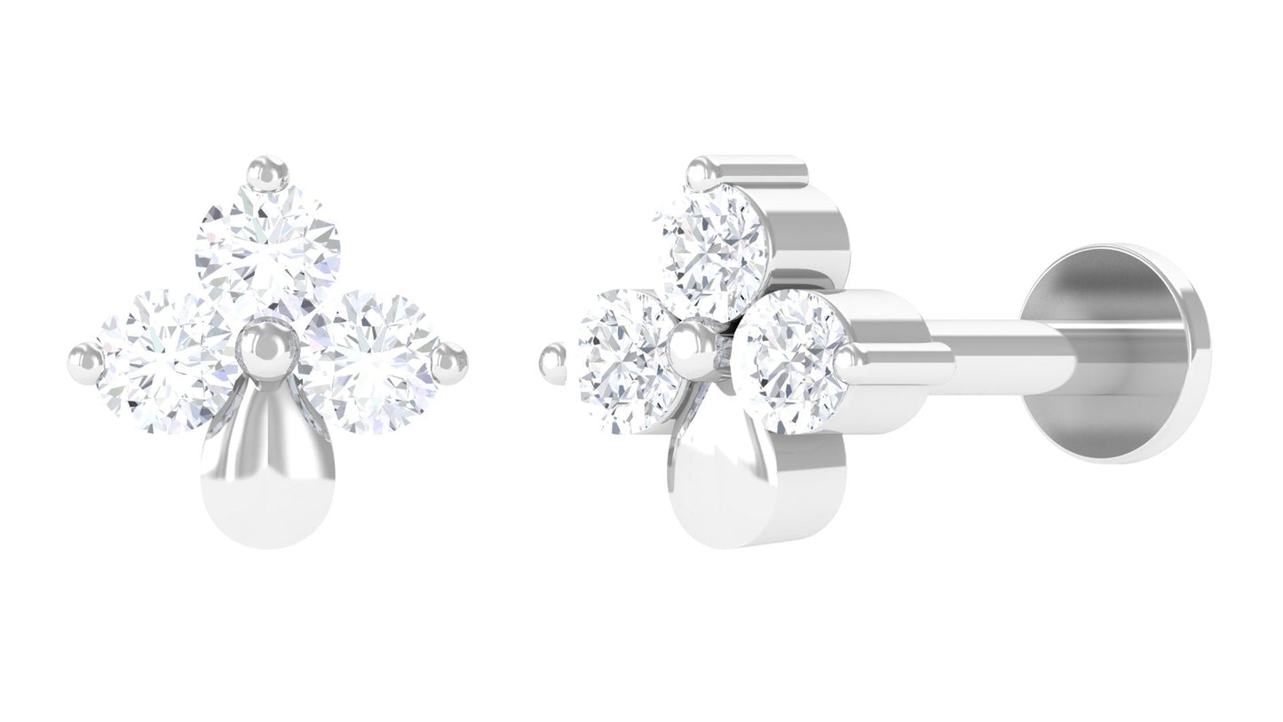 Pin de nariz con flor de 3 piedras y diamante natural