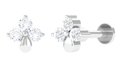 Pin de nariz con flor de 3 piedras y diamante natural