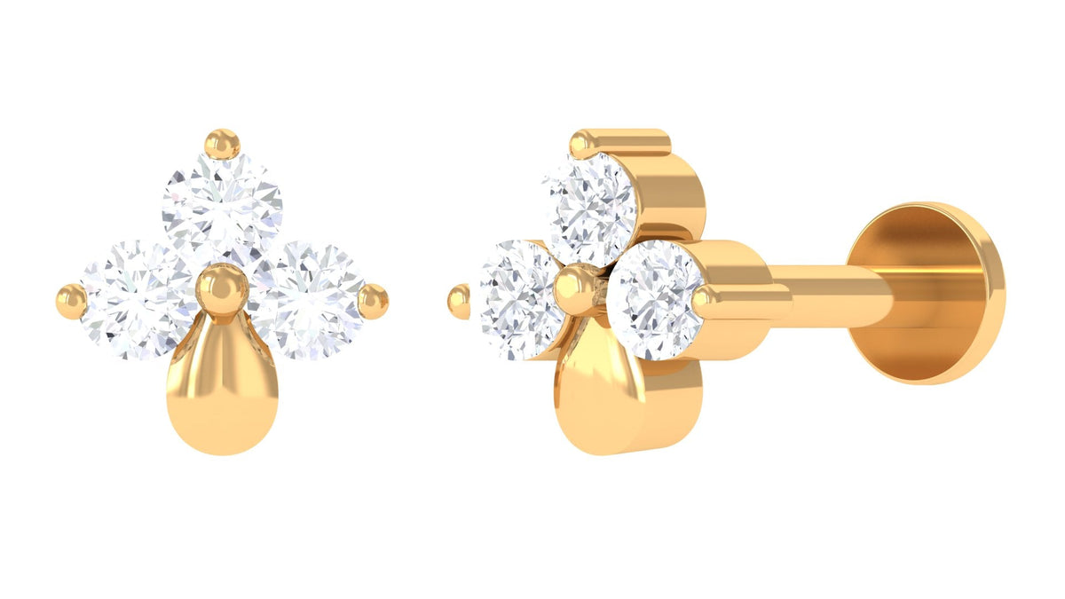 Pin de nariz con flor de 3 piedras y diamante natural