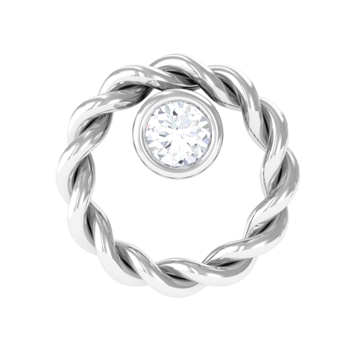 Anillo de nariz con diamante redondo engastado en bisel con cuerda retorcida