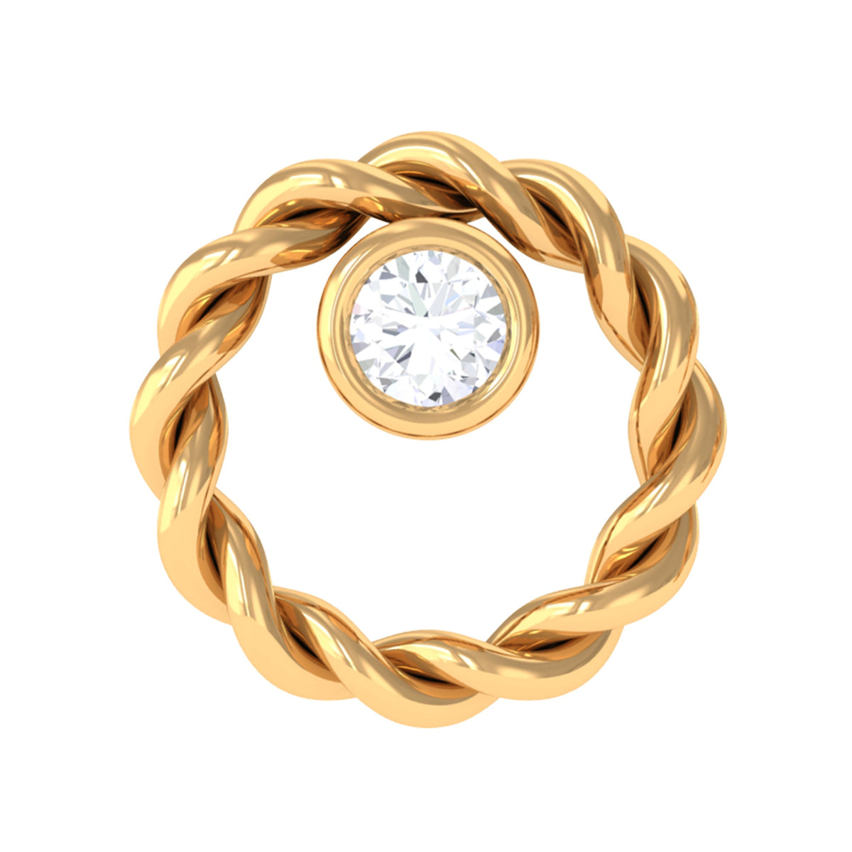 Anillo de nariz con diamante redondo engastado en bisel con cuerda retorcida