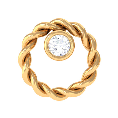 Anillo de nariz con diamante redondo engastado en bisel con cuerda retorcida
