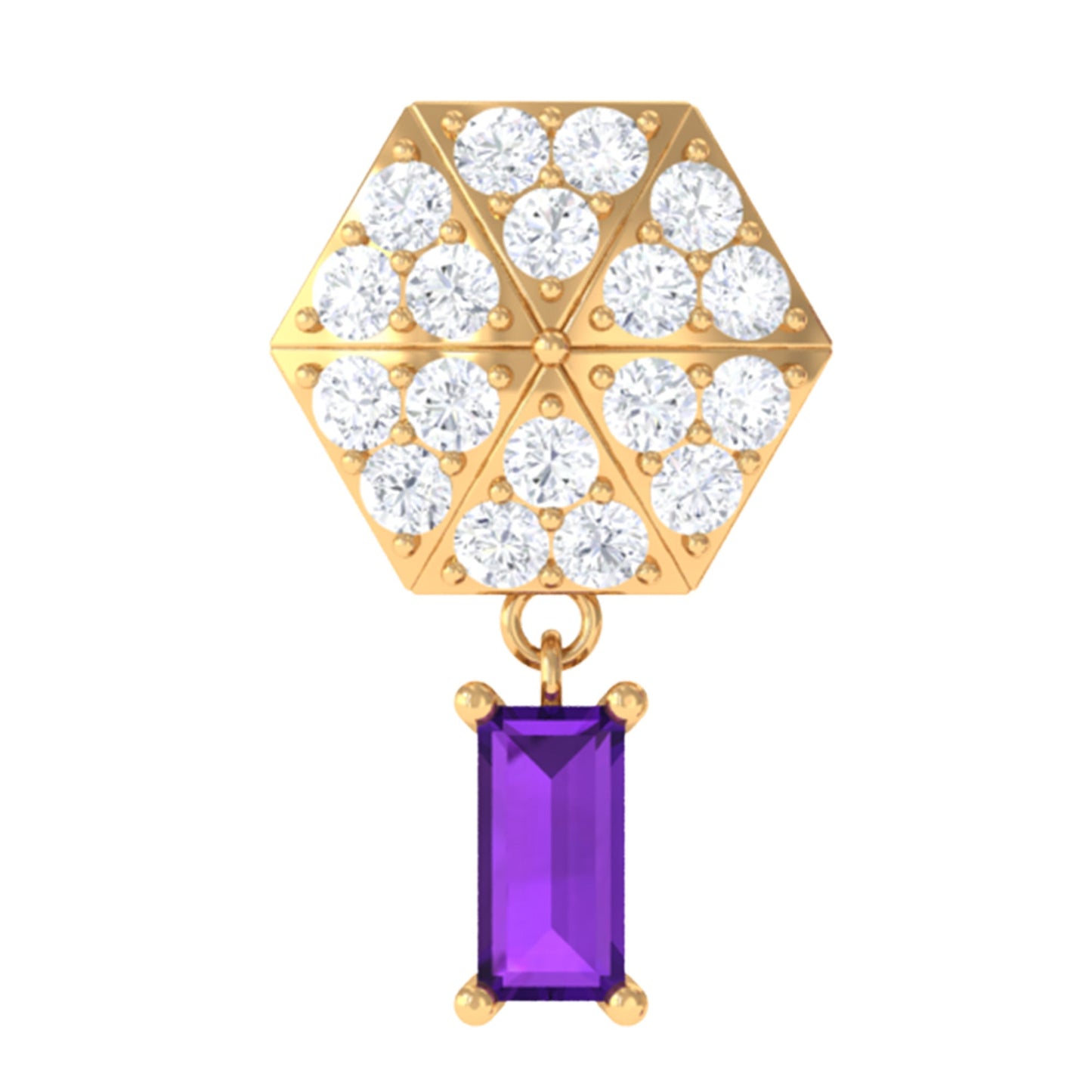 Pendiente de Cartílago Colgante con Amatista Baguette y Diamante