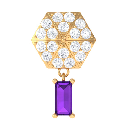 Pendiente de Cartílago Colgante con Amatista Baguette y Diamante