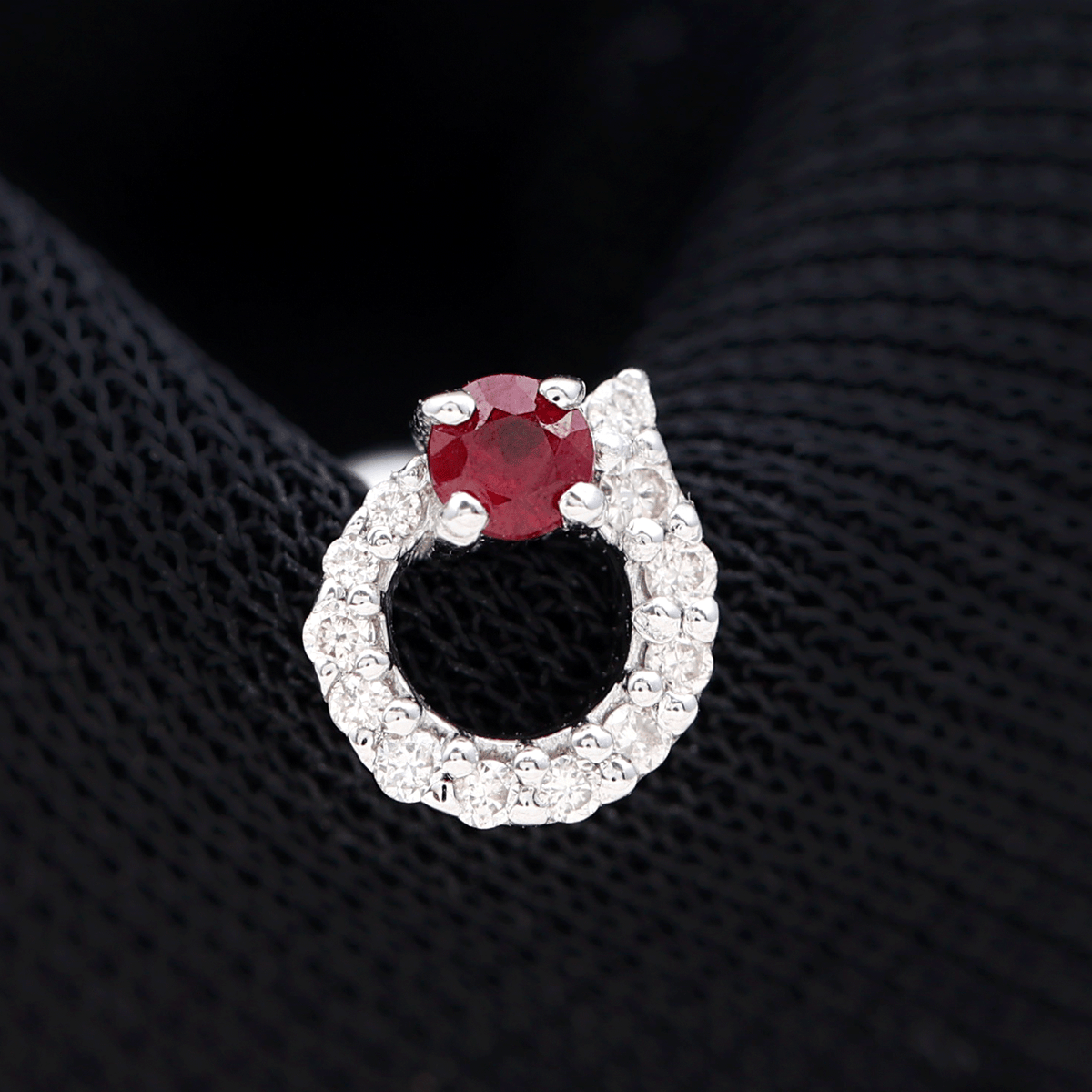 Round Ruby and Diamond Circle Helix Earring