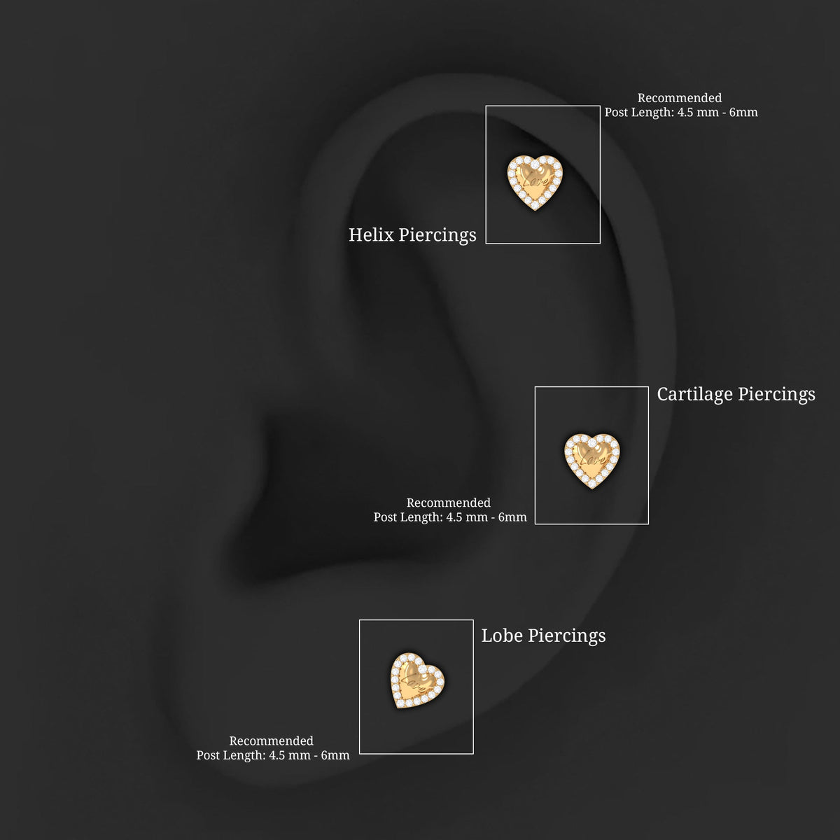 Certified Moissanite Love Heart Earring for Helix Piercing
