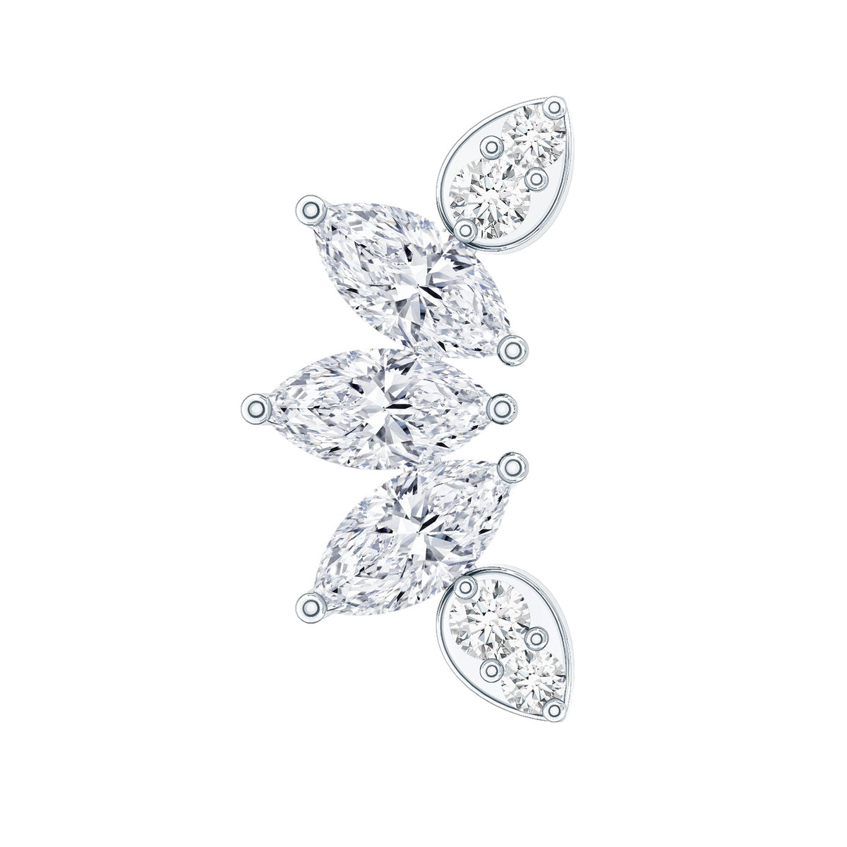 Marquise and Round Cut Moissanite Curved Leaf Helix Earring