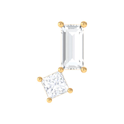 Baguette and Princess Cut Moissanite 2 Stone Helix Earring