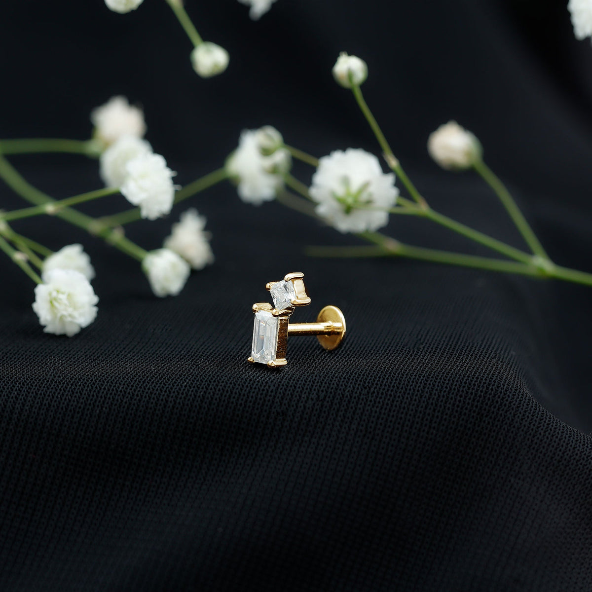 Baguette and Princess Cut Moissanite 2 Stone Helix Earring