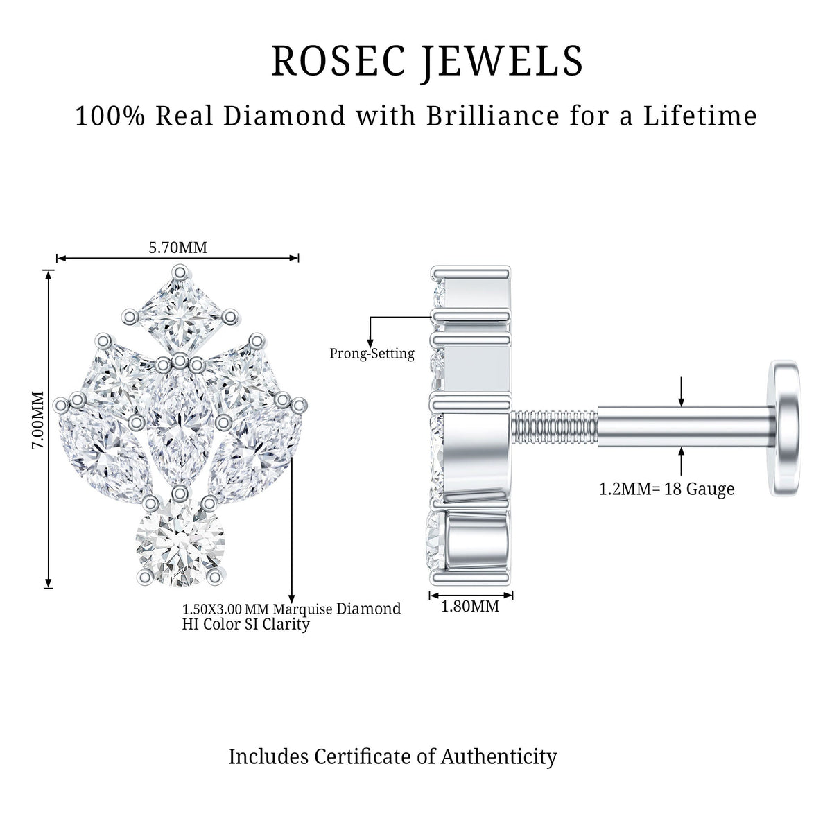 Real Diamond Designer Earring for Cartilage Piercing