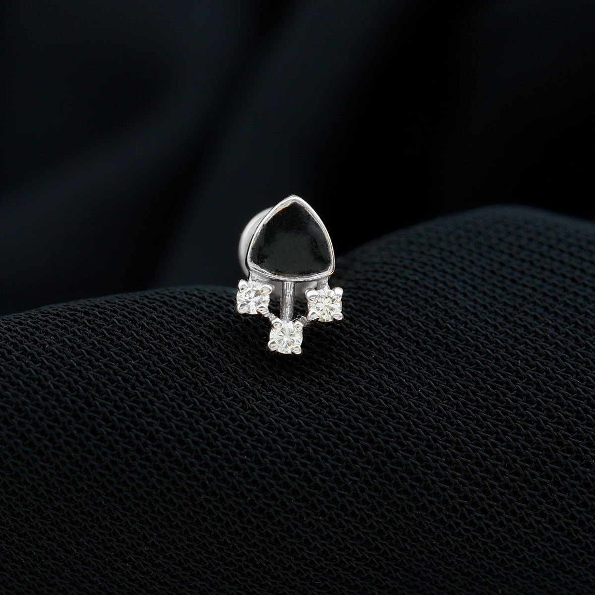 Genuine Diamond and Black Enamel Unique Tragus Earring