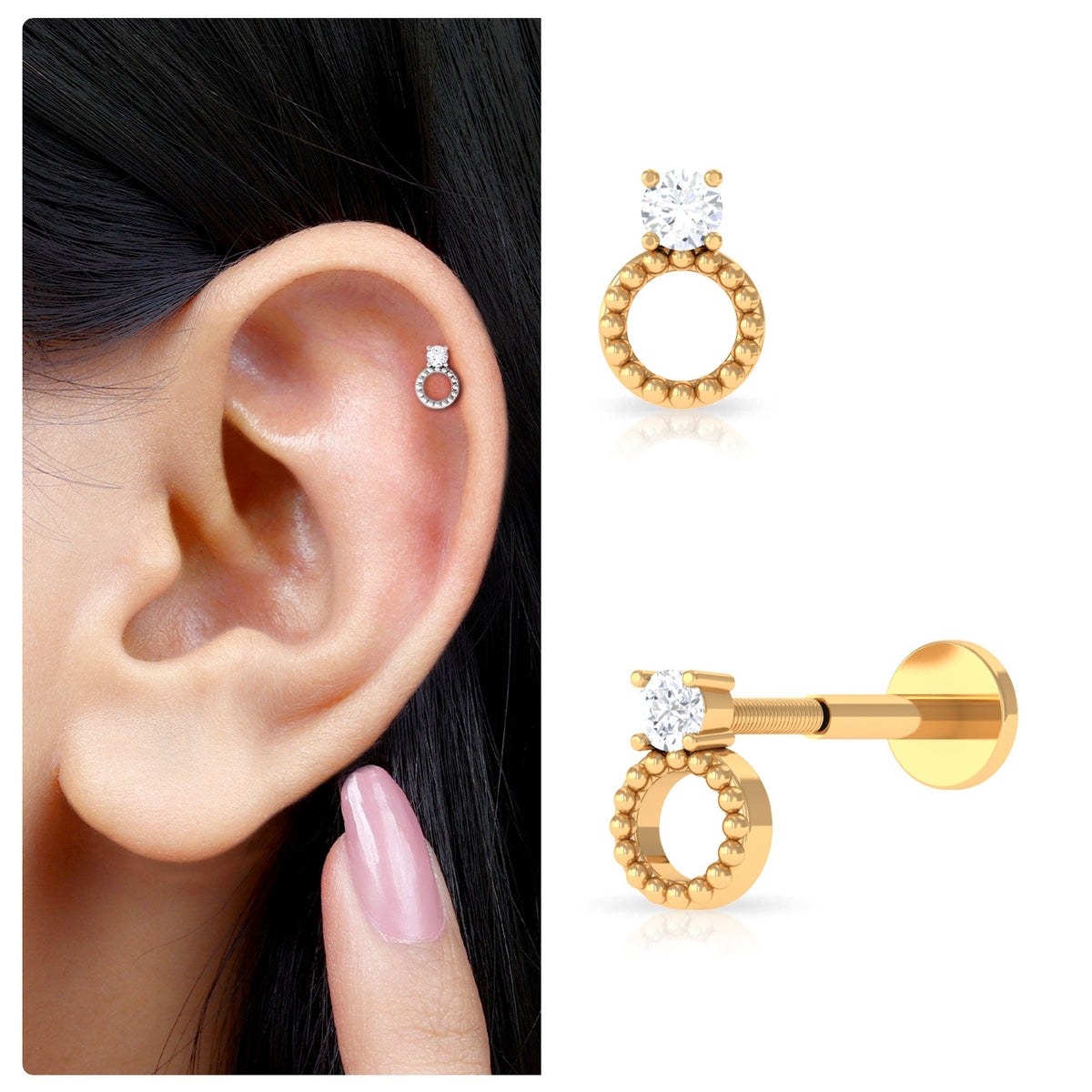 Round Diamond Beaded Circle Tragus Earring