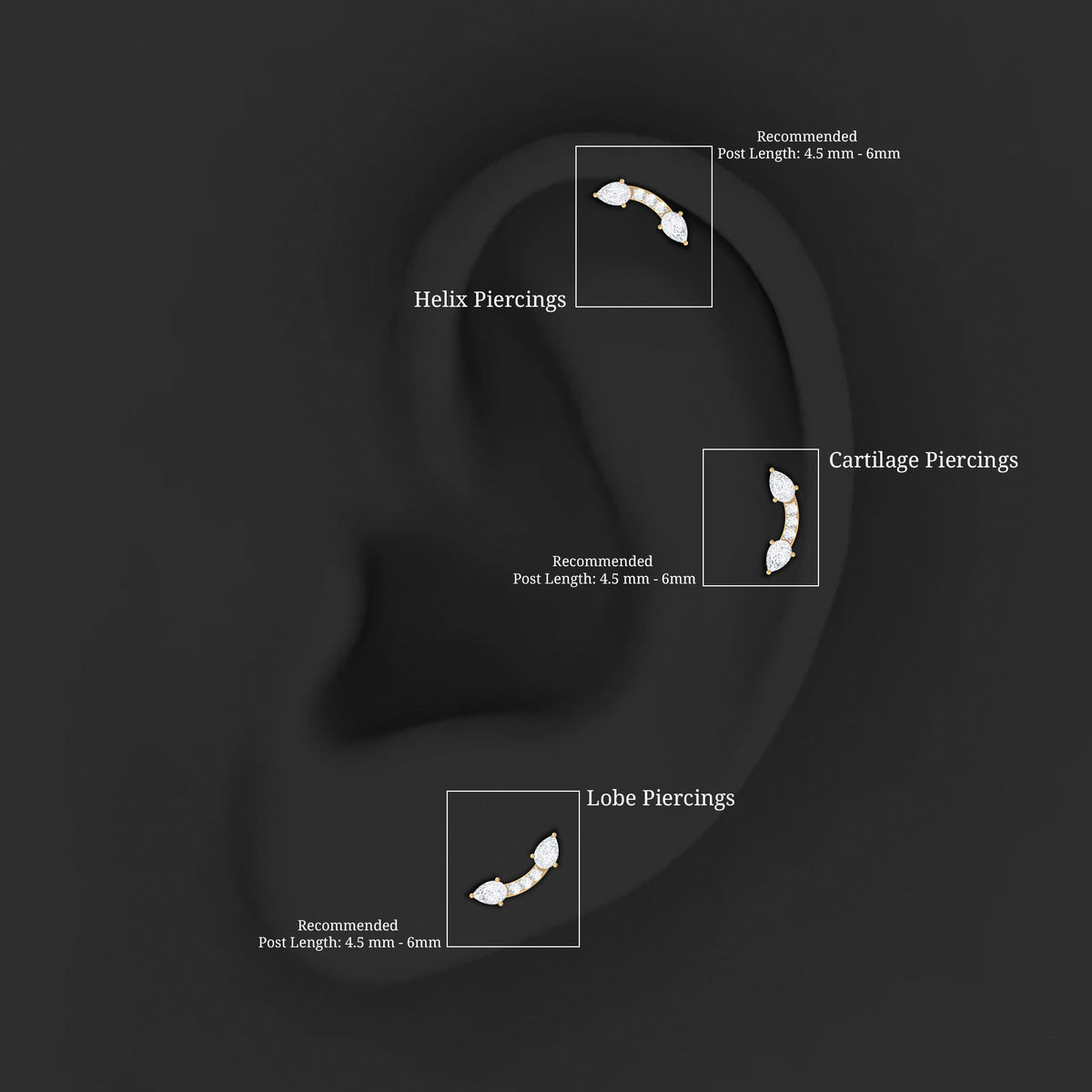 Certified Moissanite Curved Cartilage Earring